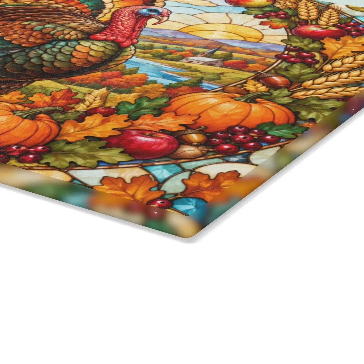 Thanksgiving Turkey Glass Cutting Board, Harvest Wreath Kitchen Decor, Stained Glass Fall Turkey, Pumpkin Apple Autumn Gift
