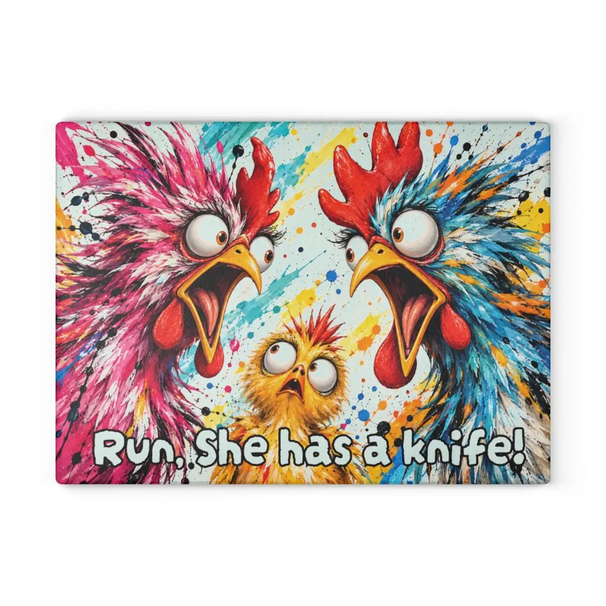 Funny Chicken Family Cutting Board, Screaming Chickens Kitchen Decor, Colorful Chicken Lover Gift, Farmhouse Decor