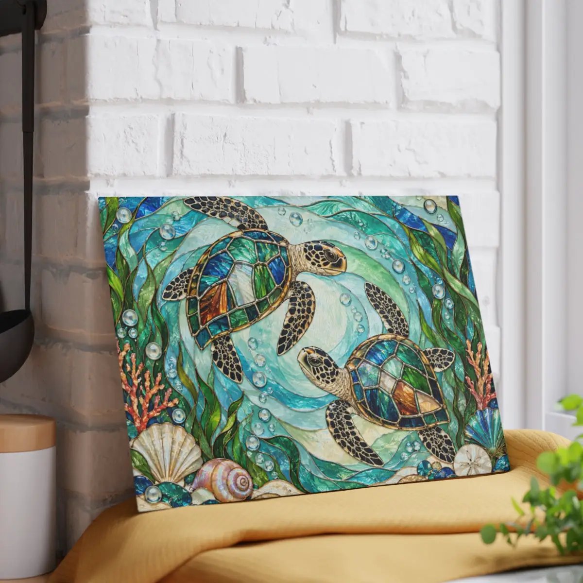Sea Turtle Glass Cutting Board, Ocean Kitchen Decor, Coastal Serving Board, Marine Life Gift, Sea Lover Kitchen Accessory, Beach House