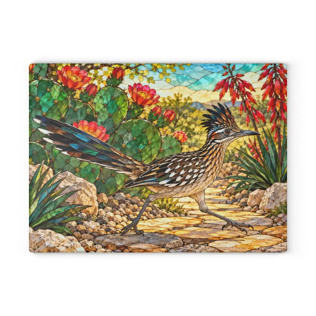 Roadrunner Glass Cutting Board, Desert Bird Kitchen Decor, Southwestern Cactus Chopping Board, Wildlife Lover Gift, Kitchen Counter Accent
