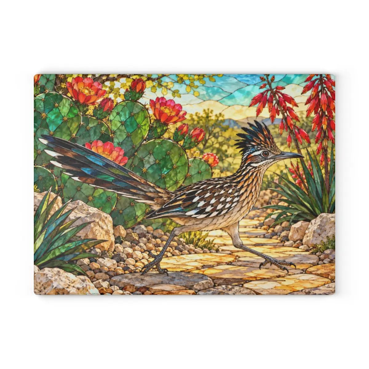 Roadrunner Glass Cutting Board, Desert Bird Kitchen Decor, Southwestern Cactus Chopping Board, Wildlife Lover Gift, Kitchen Counter Accent