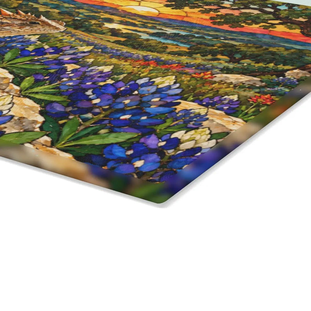 Texas Horned Lizard Glass Cutting Board, Bluebonnet Kitchen Decor, Texas Wildflower Cutting Board, Horny Toad Gift, Texas Housewarming Gift