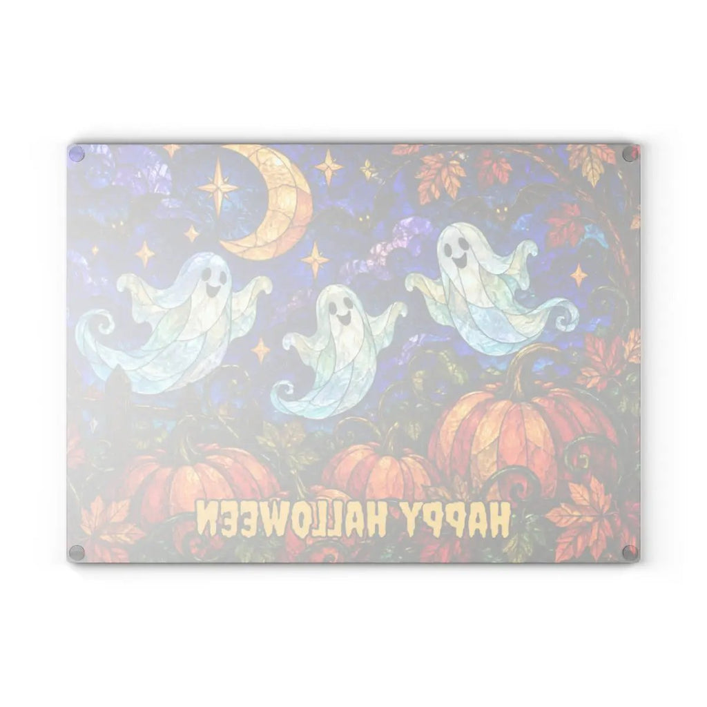 Halloween Ghosts Personalized Glass Cutting Board, Spooky Pumpkin Kitchen Decor