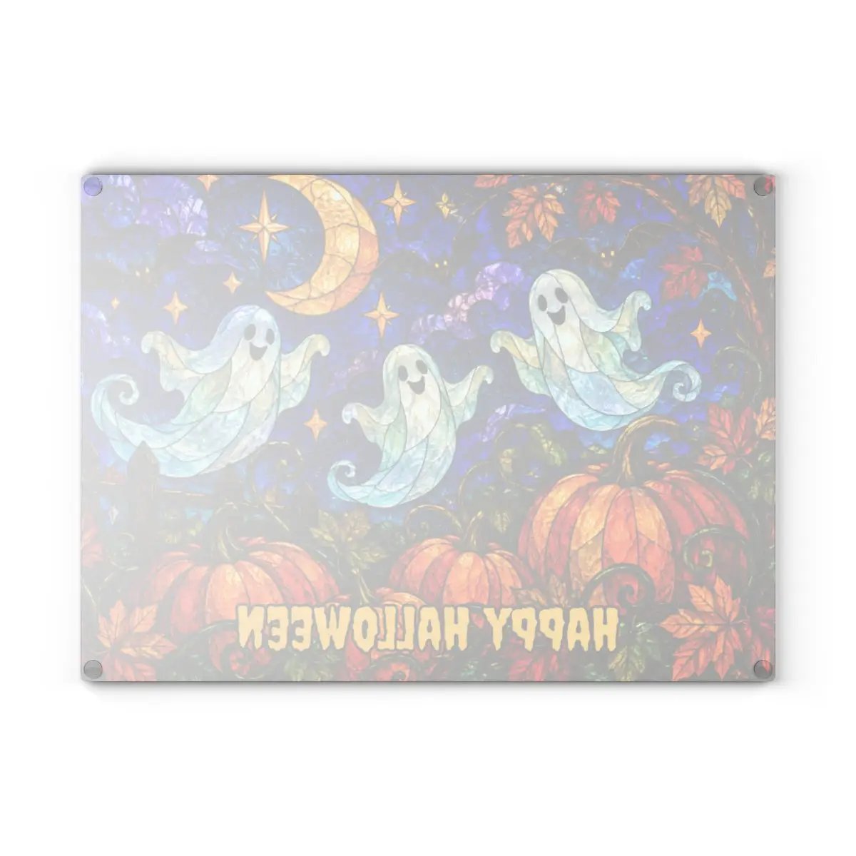 Halloween Ghosts Personalized Glass Cutting Board, Spooky Pumpkin Kitchen Decor