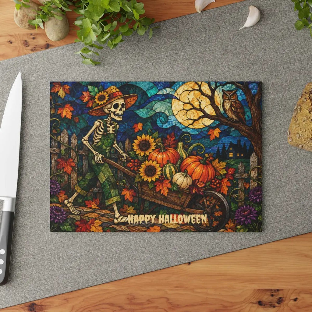 Halloween Personalized Glass Cutting Board, Spooky Pumpkin Farmhouse Kitchen Decor