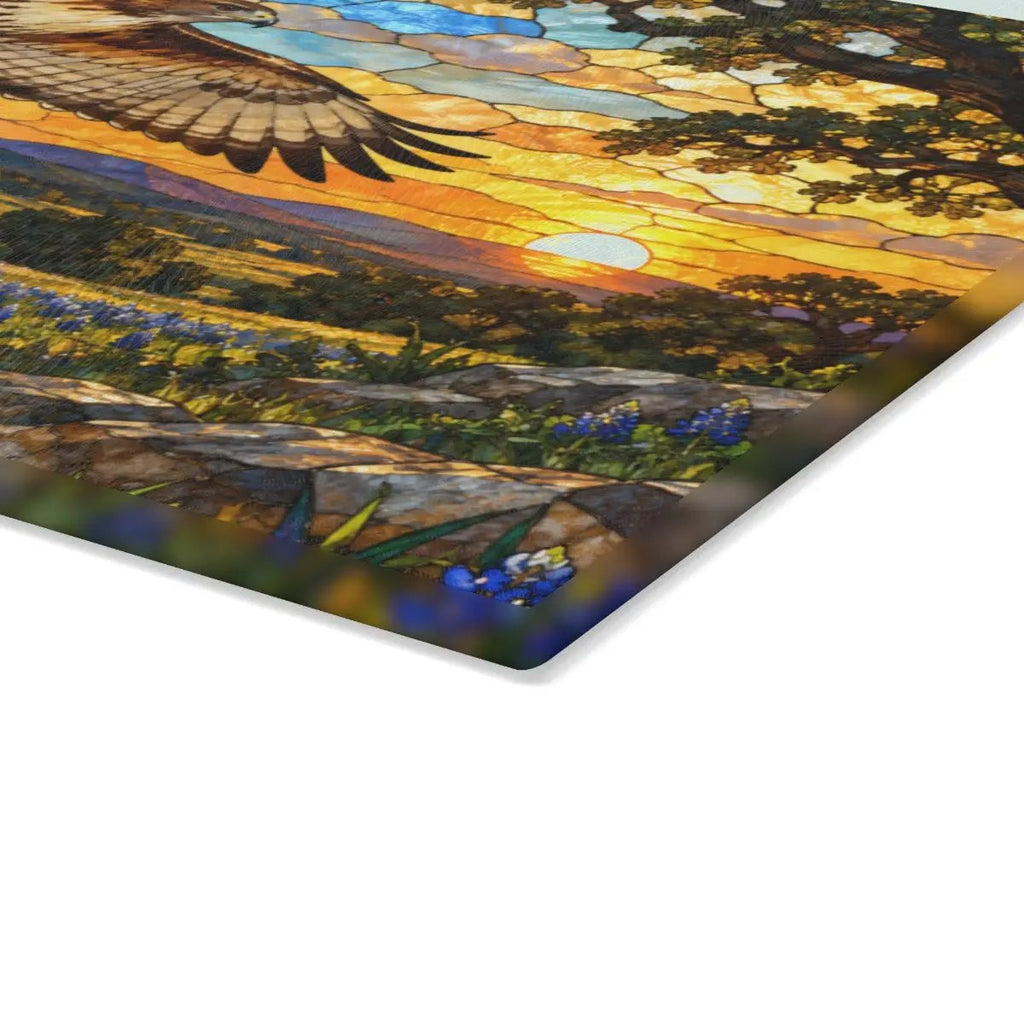Red-Tailed Hawk Glass Cutting Board, Wildlife Kitchen Decor, Bird Lover Gift, Scenic Sunset Countryside Chopping Board, Nature Home Accent