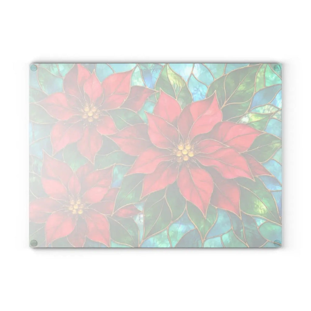 Christmas Poinsettia Glass Cutting Board, Red Floral Kitchen Decor, Tempered Chopping Board, Holiday Cooking Gift for Flower Lovers