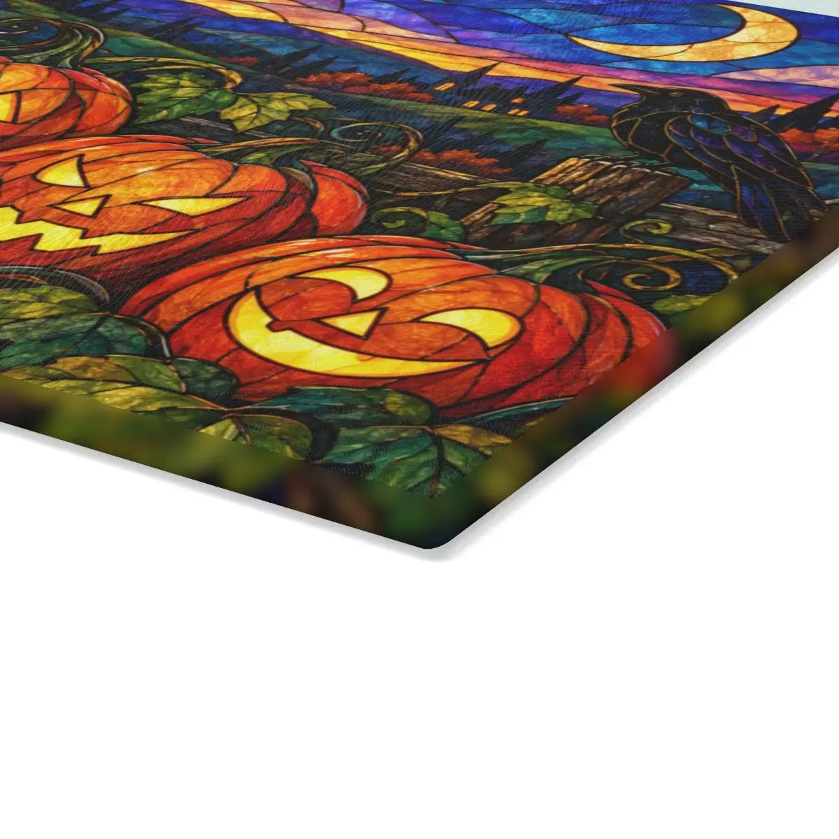 Halloween Jack O Lantern Personalized Glass Cutting Board, Spooky Pumpkin Patch Kitchen Decor