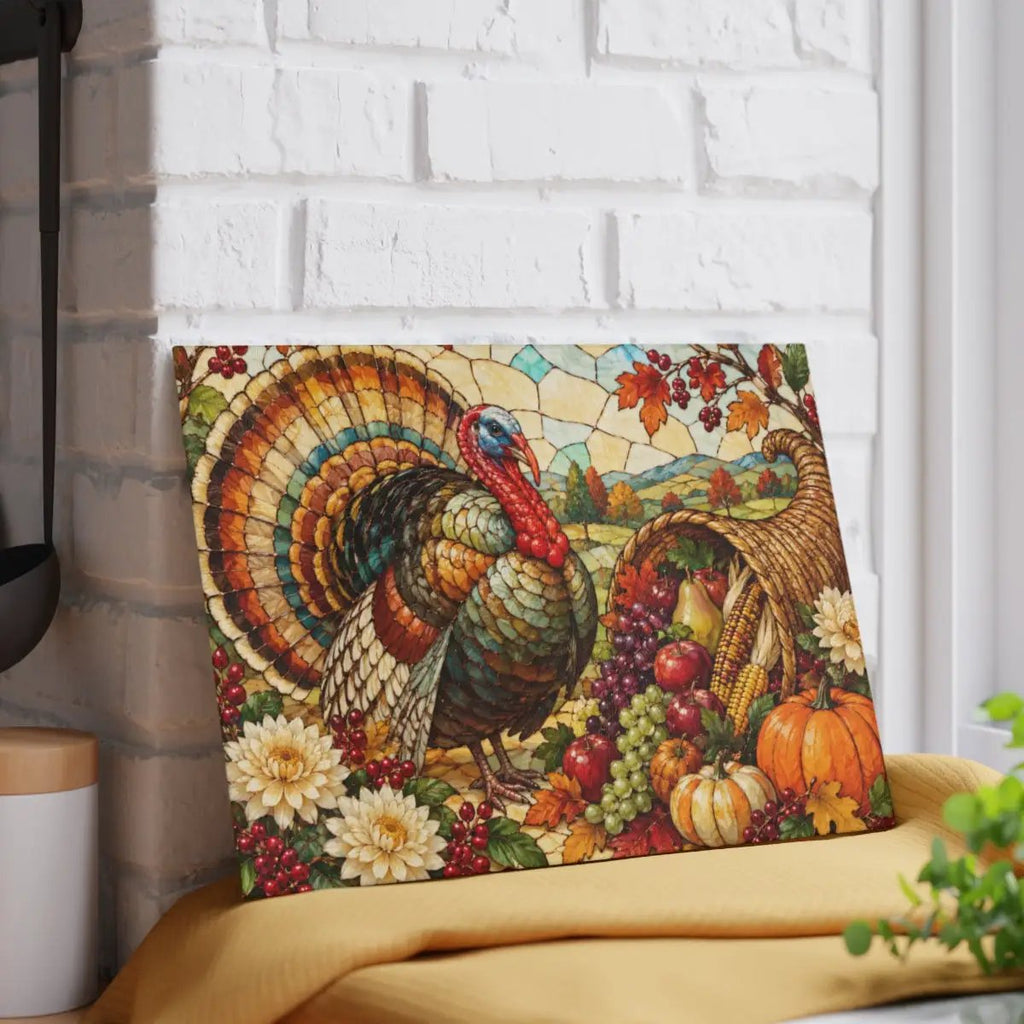 Thanksgiving Turkey Glass Cutting Board, Stained Glass Harvest Kitchen Decor, Fall Turkey Chopping Board, Country Thanksgiving Gift