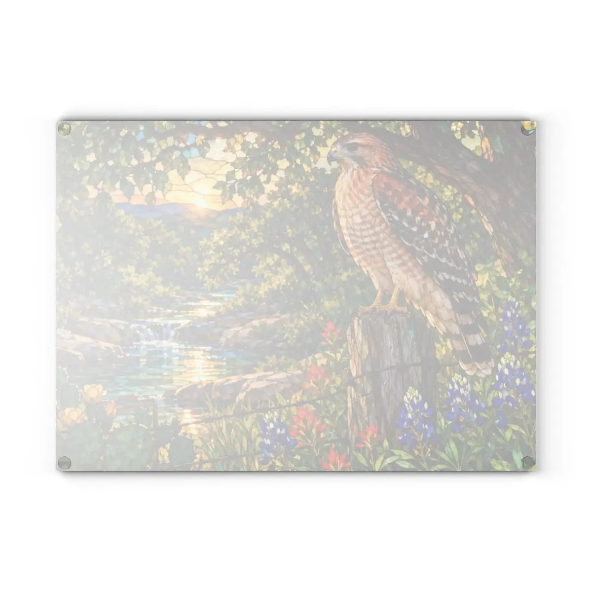 Red-Shouldered Hawk Glass Cutting Board, Bird Lover Kitchen Decor, Wildlife Art Chopping Board, Nature-Inspired Hostess Gift for Birdwatcher