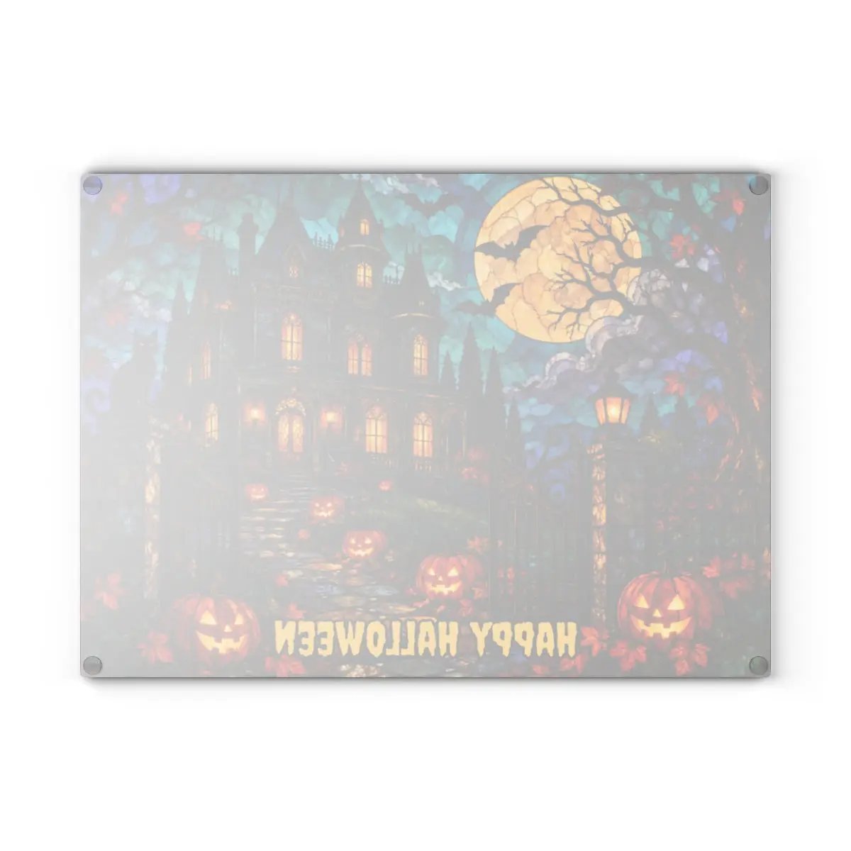 Halloween Haunted Mansion Personalized Glass Cutting Board, Spooky Pumpkin Kitchen Decor