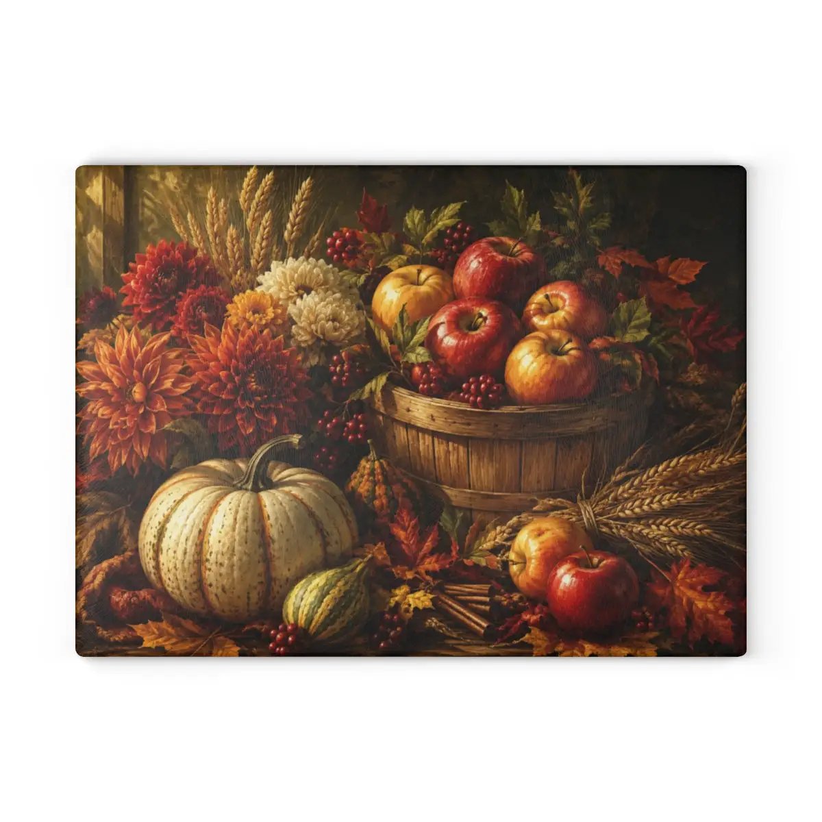 Apple Harvest Glass Cutting Board, Fall Farmhouse Kitchen Decor, Pumpkin Apple Cutting Board, Autumn Kitchen Gift