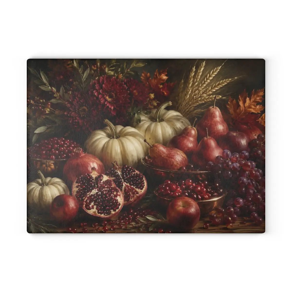 Pomegranate Glass Cutting Board, White Pumpkin Fall Kitchen Decor, Elegant Autumn Cutting Board, Harvest Kitchen Gift