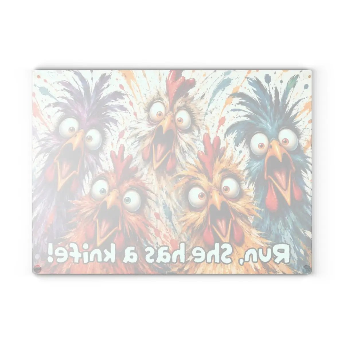 Screaming Chicken Flock Cutting Board, Funny Chicken Kitchen Decor, Colorful Hen Lover Gift, Farmhouse Chicken Gift