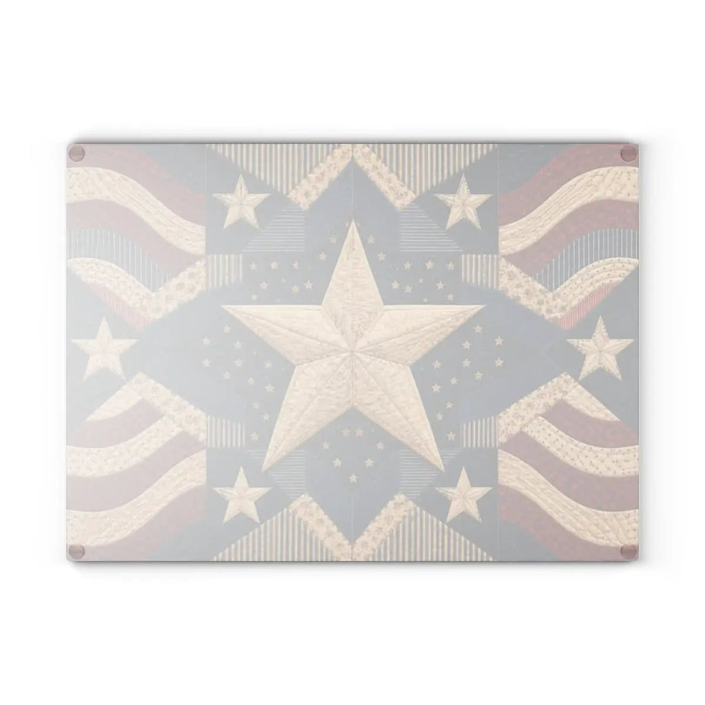 Patriotic Quilt Cutting Board, American Flag Glass Cutting Board, Americana Star Kitchen Decor, Quilter Gift, Red White Blue Decor