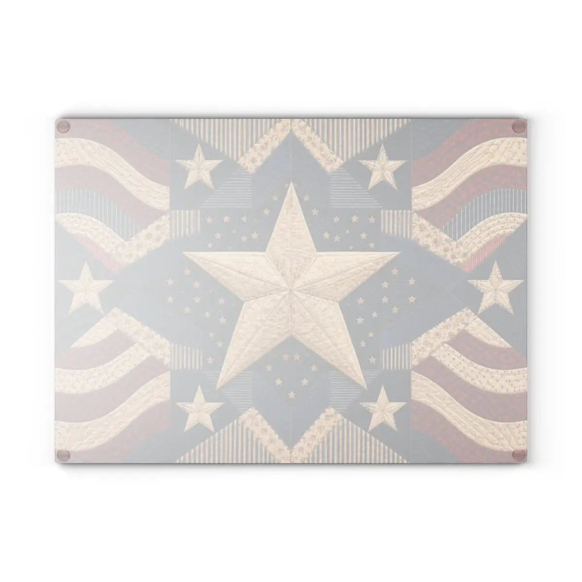 Patriotic Quilt Cutting Board, American Flag Glass Cutting Board, Americana Star Kitchen Decor, Quilter Gift, Red White Blue Decor