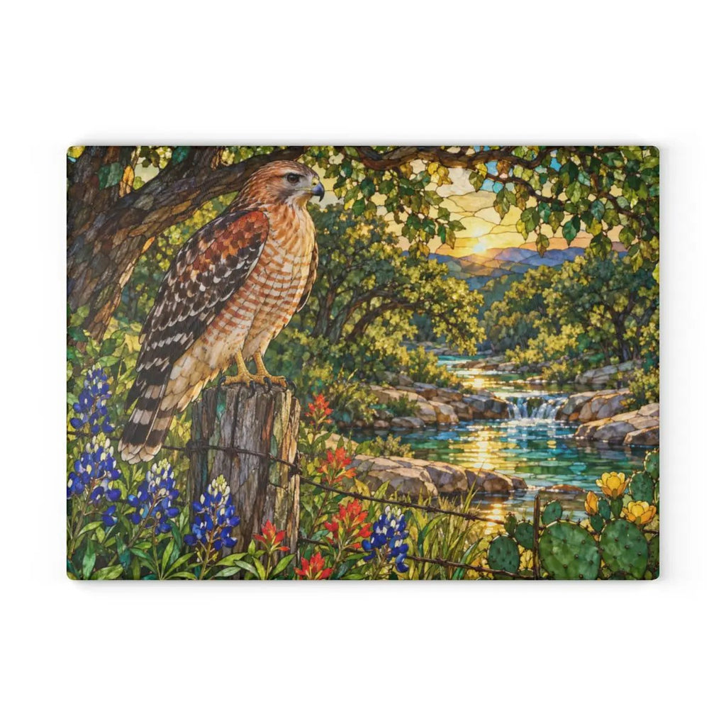 Red-Shouldered Hawk Glass Cutting Board, Bird Lover Kitchen Decor, Wildlife Art Chopping Board, Nature-Inspired Hostess Gift for Birdwatcher