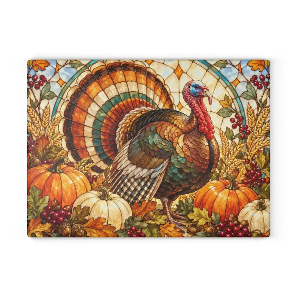 Thanksgiving Turkey Glass Cutting Board, Fall Harvest Kitchen Decor, Pumpkin Turkey Chopping Board, Thanksgiving Hostess Gift