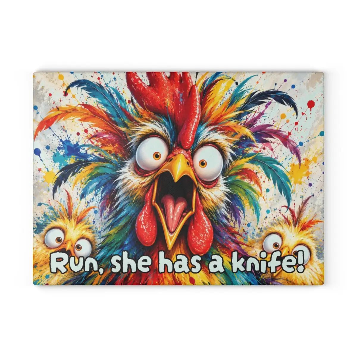 Rainbow Rooster Cutting Board, Funny Screaming Chicken Kitchen Decor, Colorful Rooster Gift, Chicken Lover Farmhouse Decor