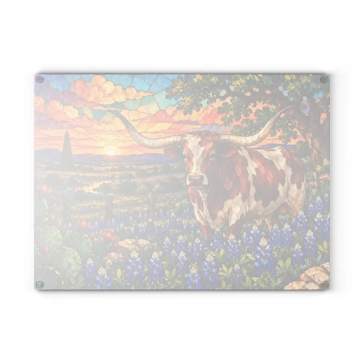Texas Longhorn Glass Cutting Board, Bluebonnet Kitchen Decor, Texas Cow Gift, Western Kitchen Decor, Texas Housewarming Gift