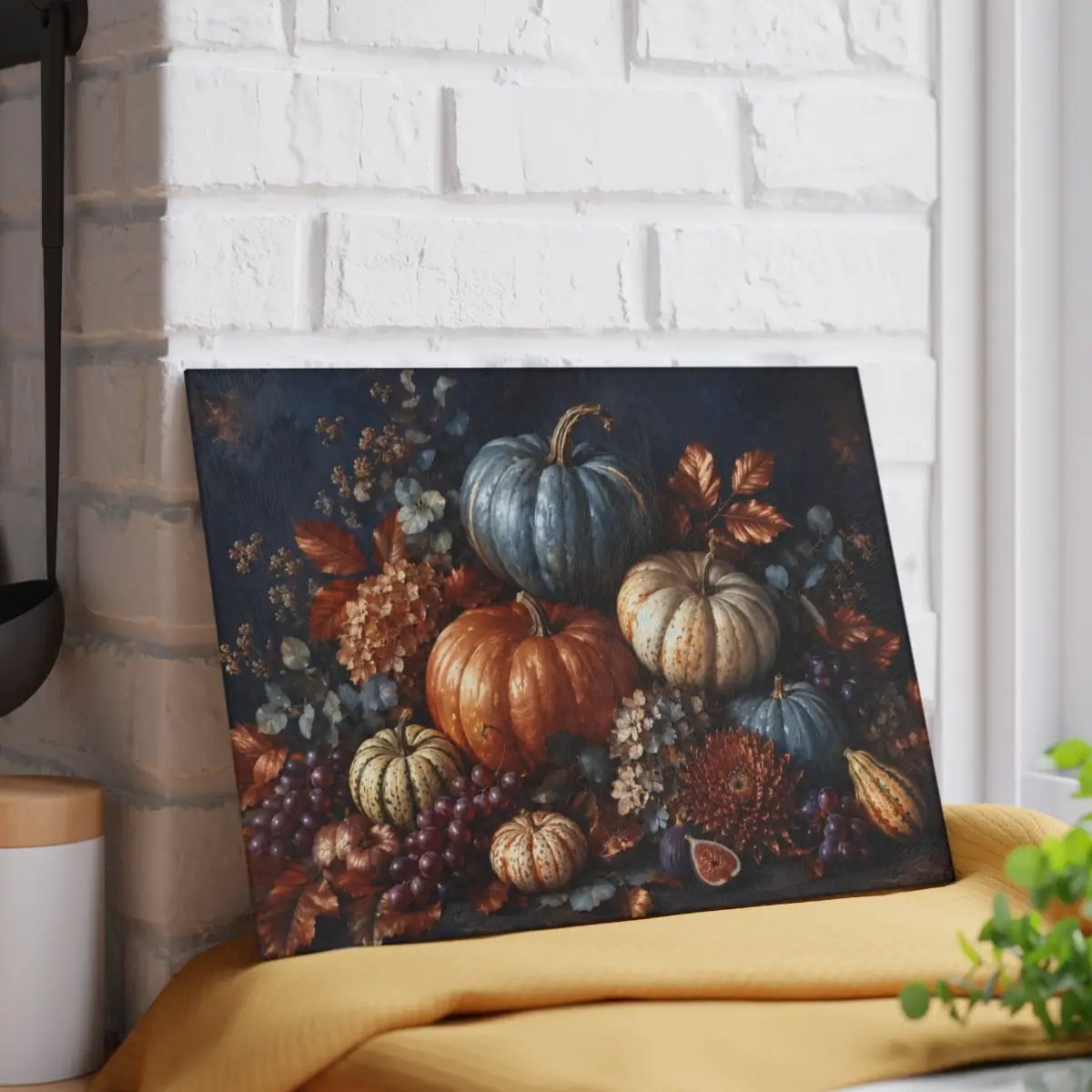 Blue Pumpkin Glass Cutting Board, Elegant Fall Kitchen Decor, Autumn Harvest Cutting Board, Thanksgiving Kitchen Gift