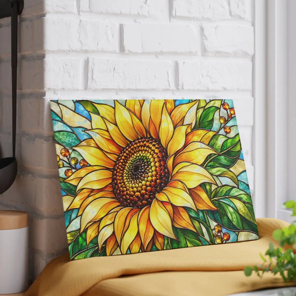 Sunflower Glass Cutting Board, Stained Glass Floral Kitchen Decor, Yellow Flower Chopping Board, Gift for Mom, Housewarming Gift