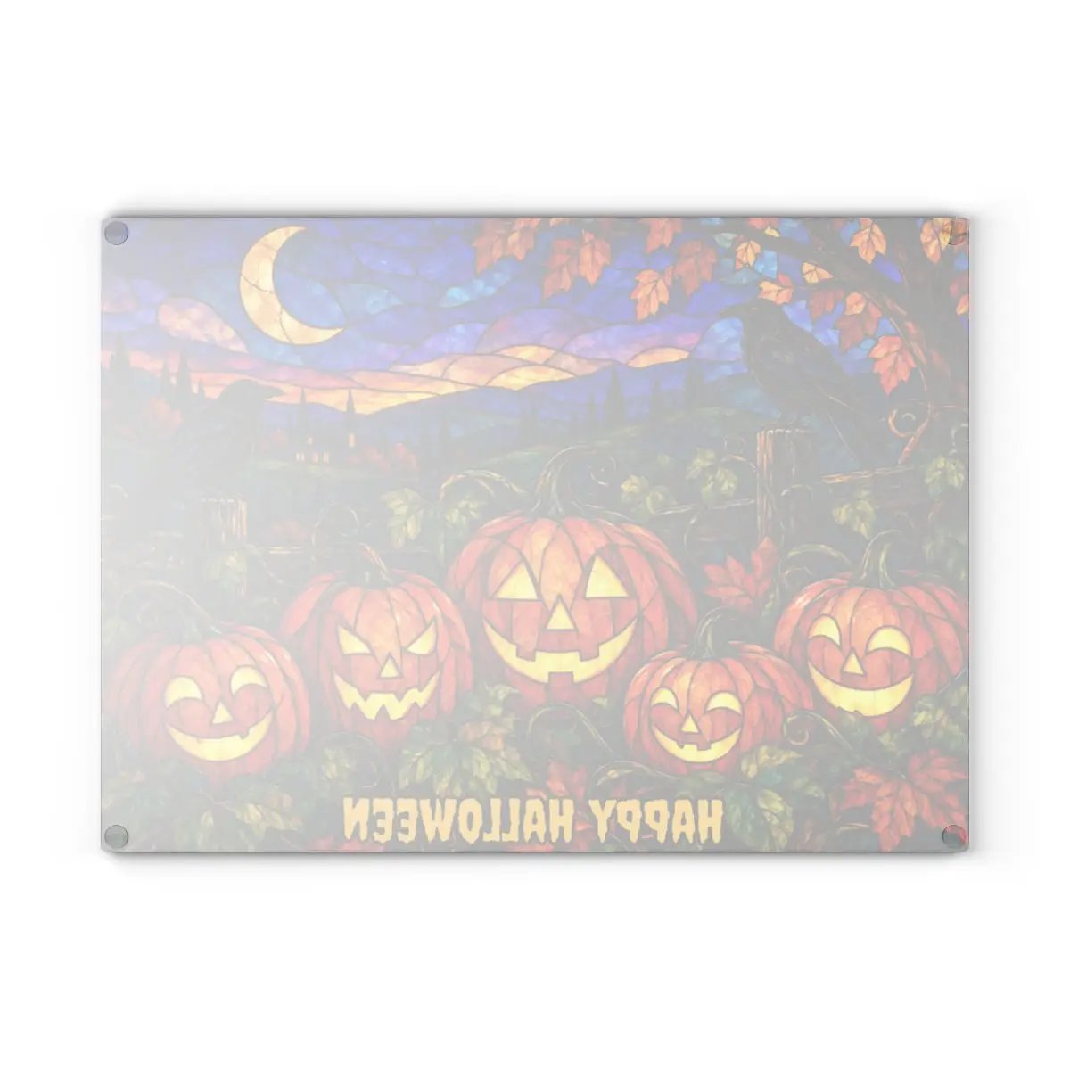Halloween Jack O Lantern Personalized Glass Cutting Board, Spooky Pumpkin Patch Kitchen Decor