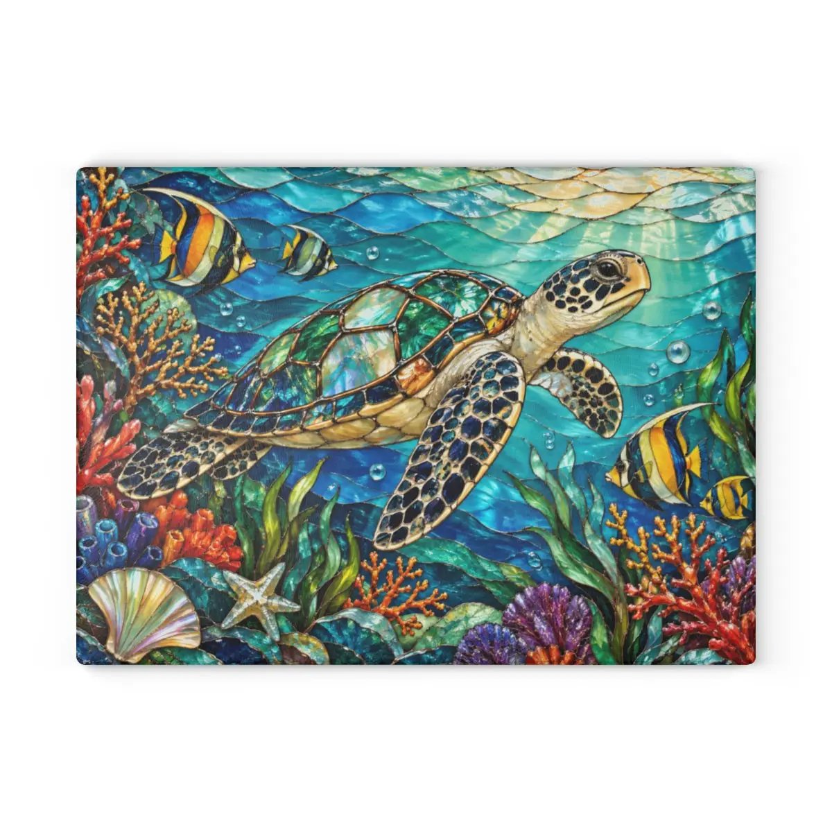 Sea Turtle Reef Glass Cutting Board, Ocean Kitchen Decor, Underwater Coral Sea Life Chopping Board, Coastal Housewarming Gift Idea