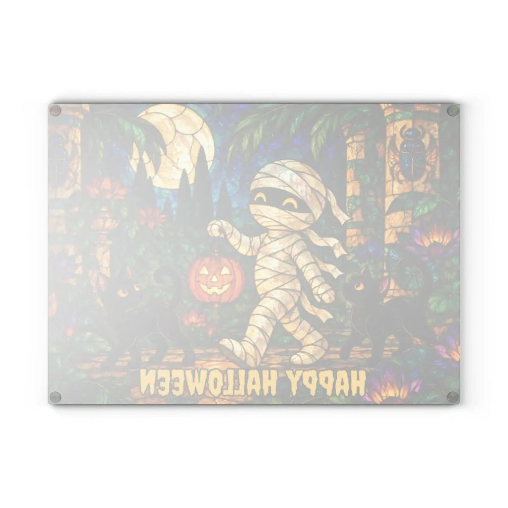 Halloween Mummy Personalized Glass Cutting Board, Spooky Kitchen Decor