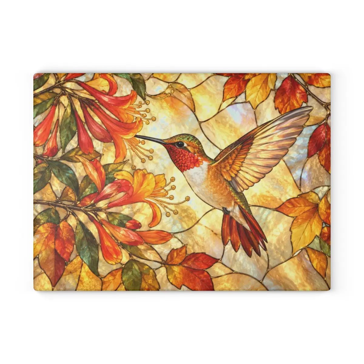 Hummingbird Cutting Board, Stained Glass Hummingbird Decor, Autumn Floral Kitchen Decor, Bird Lover Gift, Fall Hostess Gift