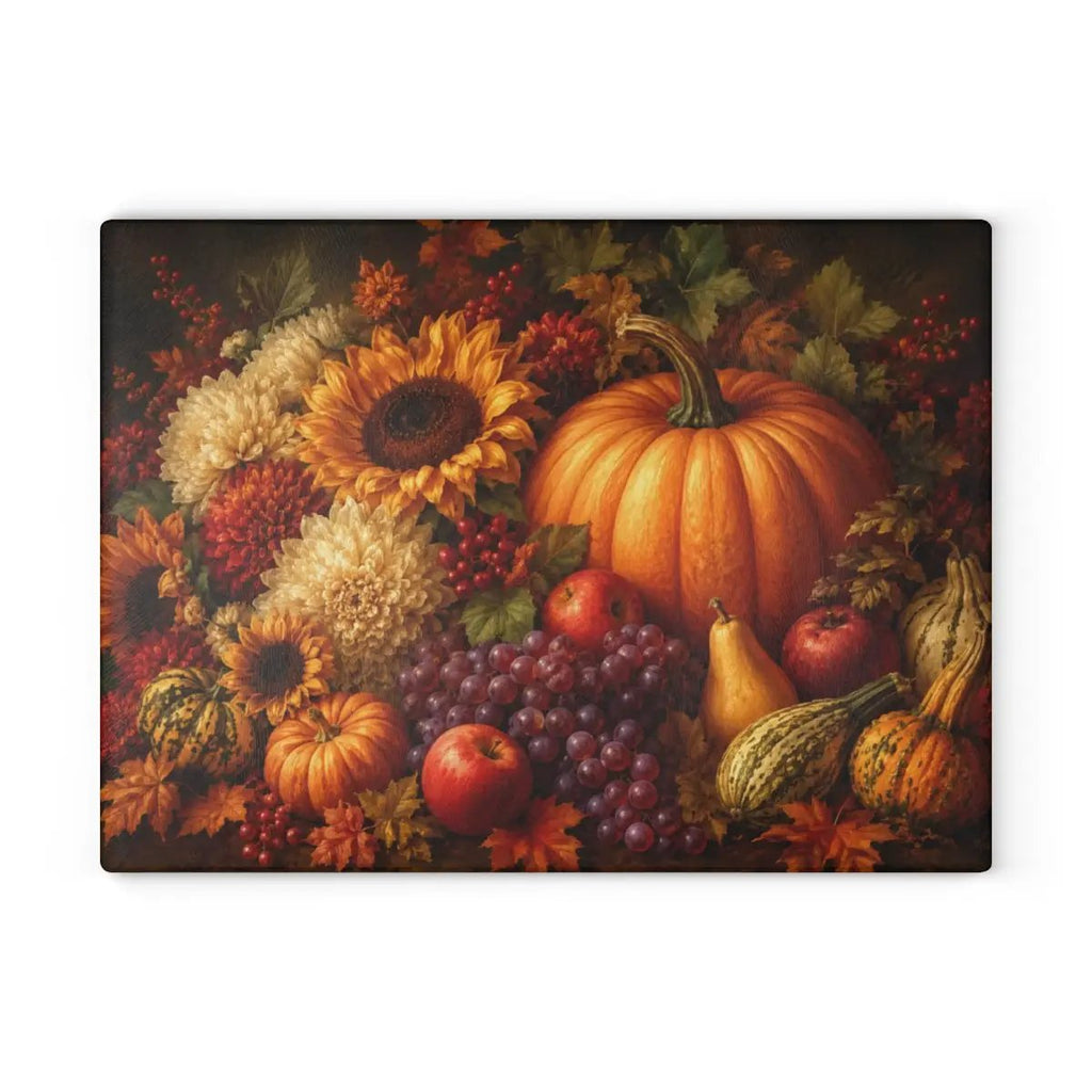Fall Glass Cutting Board, Pumpkin Sunflower Kitchen Decor, Autumn Harvest Cutting Board, Thanksgiving Kitchen Gift