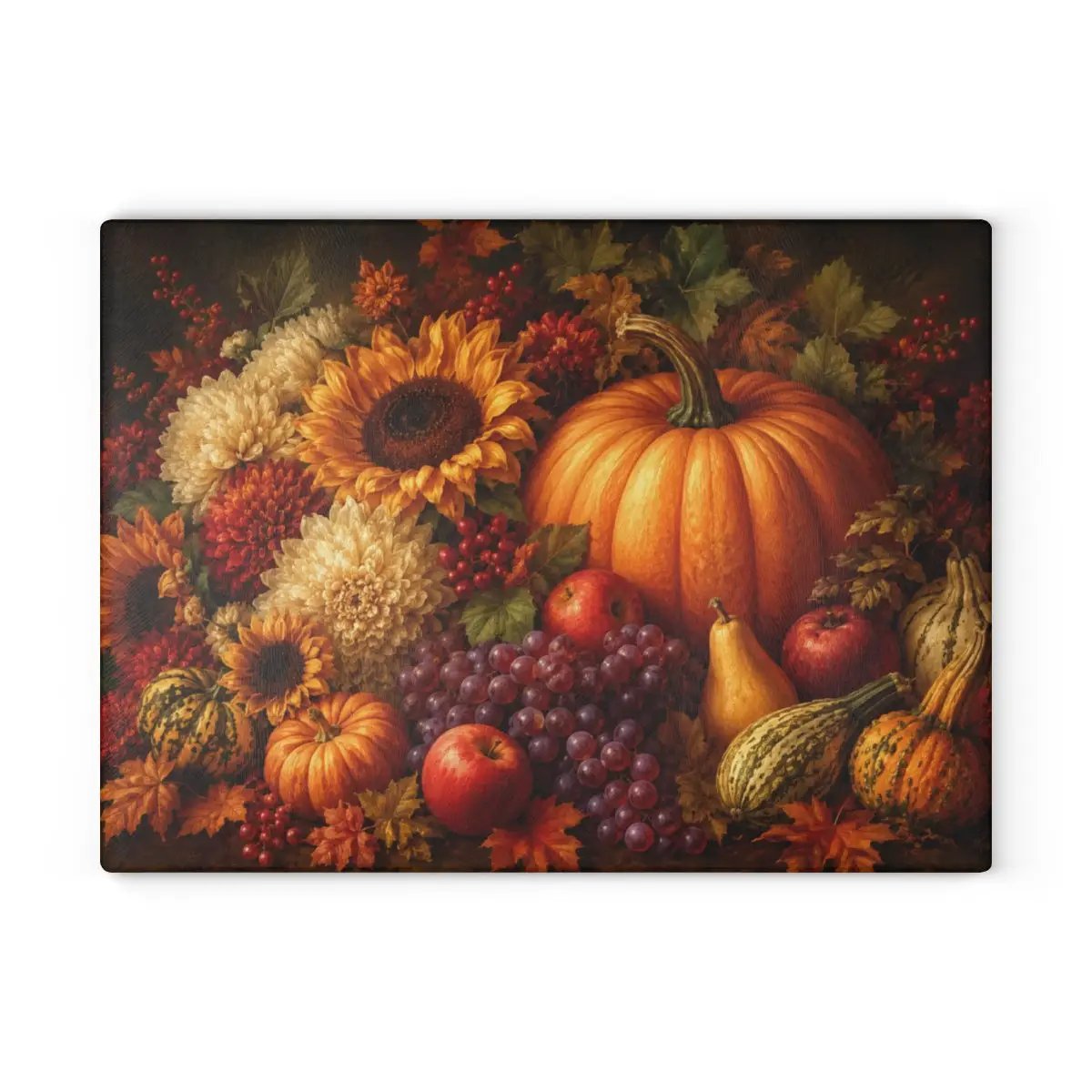 Fall Glass Cutting Board, Pumpkin Sunflower Kitchen Decor, Autumn Harvest Cutting Board, Thanksgiving Kitchen Gift