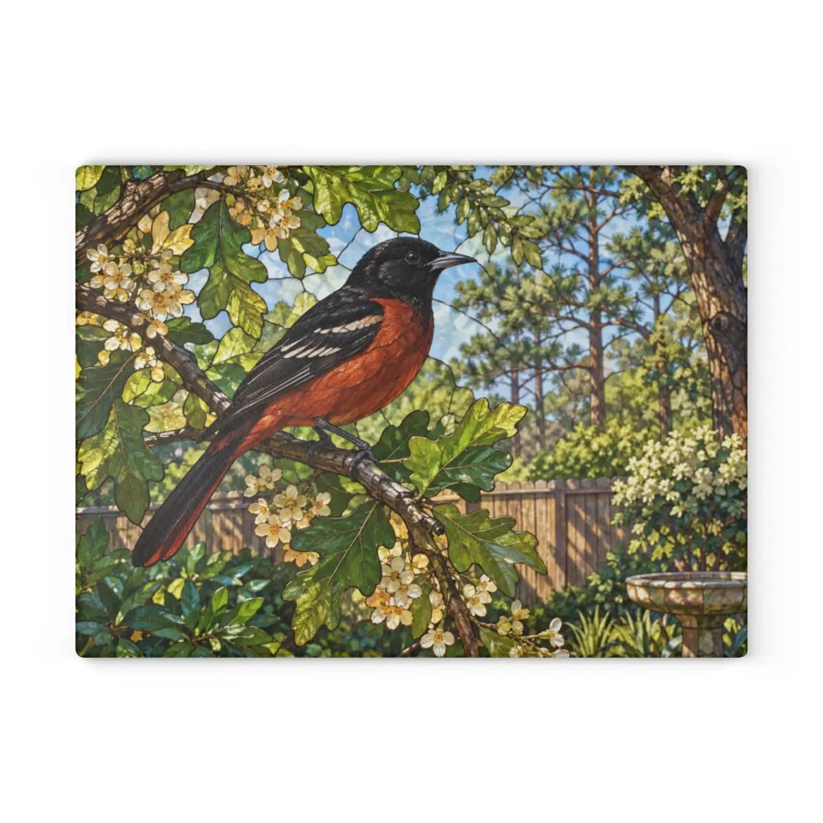 Orchard Oriole Glass Cutting Board, Backyard Bird Kitchen Decor, Oriole Bird Lover Gift, Nature Serving Board, Birdwatcher Gift