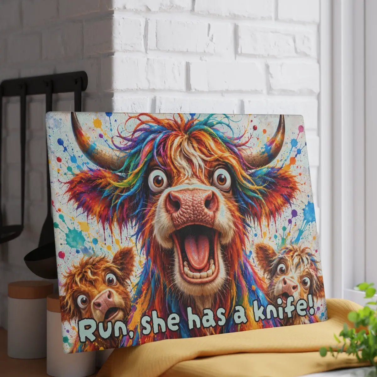 Highland Cow Cutting Board, Funny Cow Kitchen Decor, Colorful Highland Cow Gift, Cow Lover Farmhouse Decor