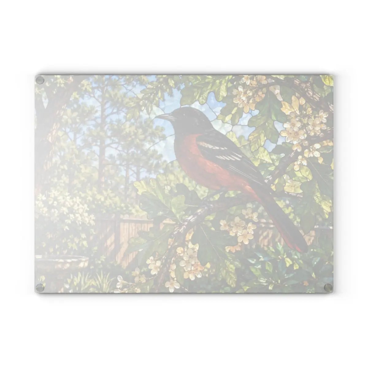 Orchard Oriole Glass Cutting Board, Backyard Bird Kitchen Decor, Oriole Bird Lover Gift, Nature Serving Board, Birdwatcher Gift