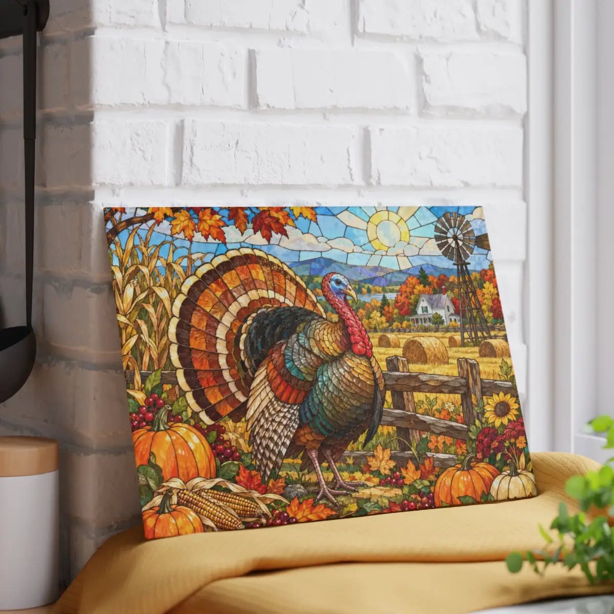 Thanksgiving Turkey Glass Cutting Board, Farmhouse Fall Kitchen Decor, Country Harvest Turkey Cutting Board, Autumn Kitchen Gift