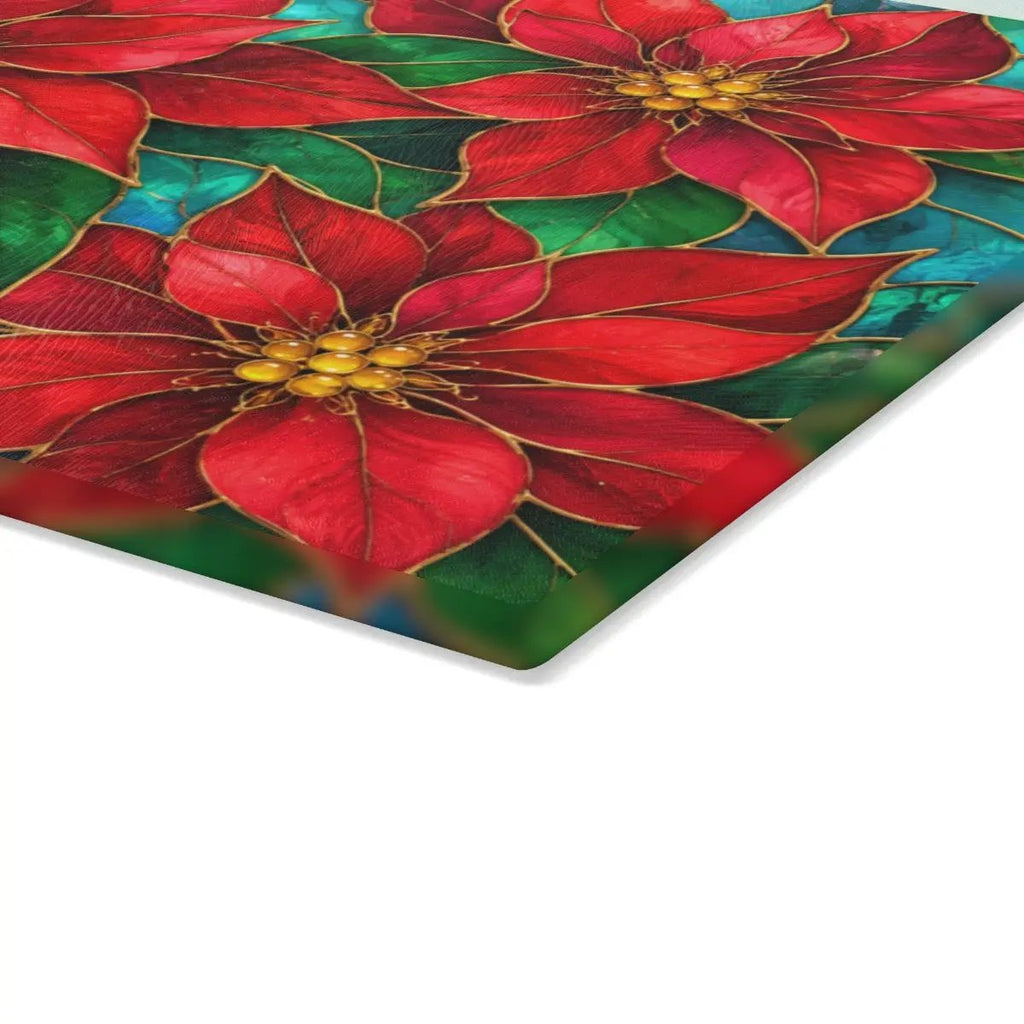 Christmas Poinsettia Glass Cutting Board, Red Floral Kitchen Decor, Tempered Chopping Board, Holiday Cooking Gift for Flower Lovers
