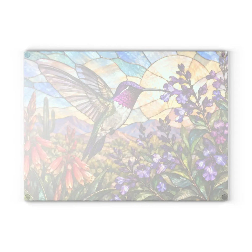 Hummingbird Cutting Board, Stained Glass Hummingbird Decor, Desert Wildflower Kitchen Decor, Bird Lover Gift, Southwest Decor