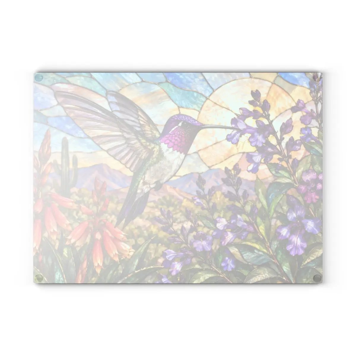 Hummingbird Cutting Board, Stained Glass Hummingbird Decor, Desert Wildflower Kitchen Decor, Bird Lover Gift, Southwest Decor