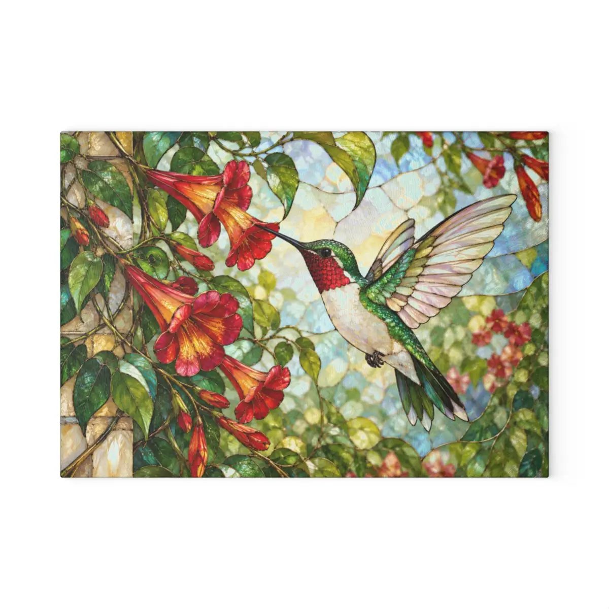 Hummingbird Cutting Board, Stained Glass Bird Kitchen Decor, Colorful Floral Glass Chopping Board, Nature Lover Gift, Hummingbird Gift