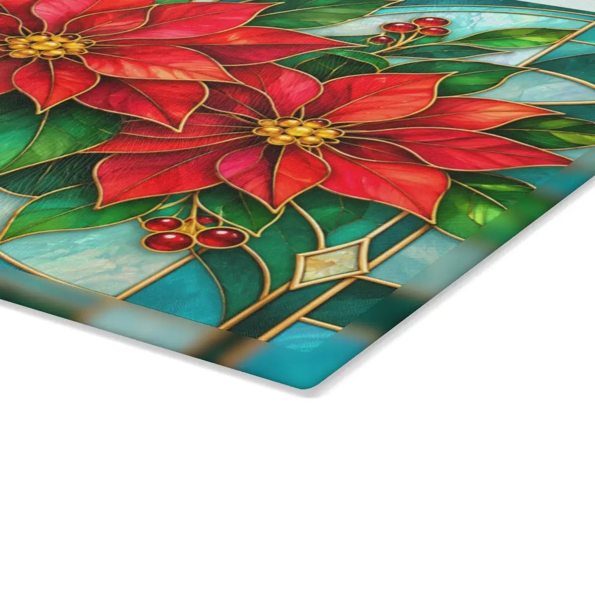 Christmas Poinsettia Glass Cutting Board, Stained Glass Floral Kitchen Decor, Holiday Serving Board, Festive Cooking Gift for Home Chefs