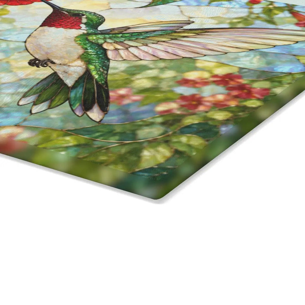 Hummingbird Cutting Board, Stained Glass Hummingbird Decor, Trumpet Vine Kitchen Decor, Bird Lover Gift, Garden Lover Gift