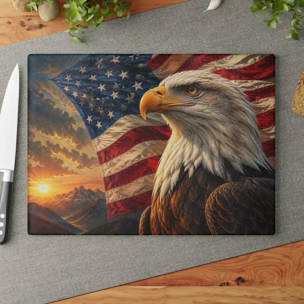 Patriotic Eagle Cutting Board, American Flag Glass Cutting Board, Bald Eagle Kitchen Decor, USA Patriotic Gift, Americana Home Decor