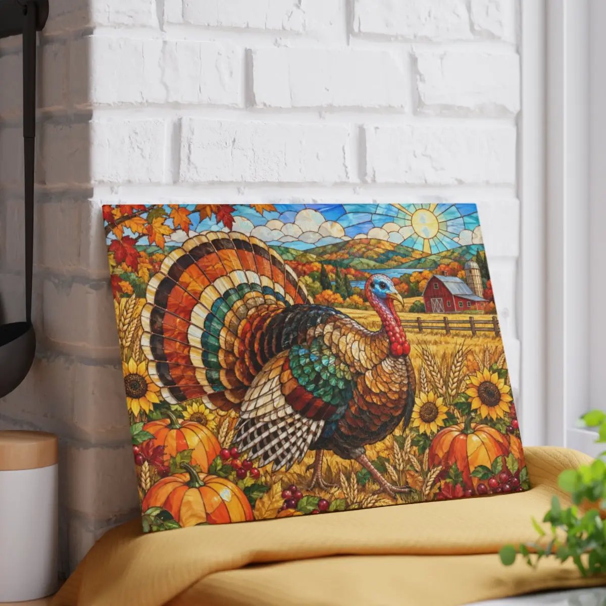 Thanksgiving Turkey Glass Cutting Board, Farmhouse Fall Kitchen Decor, Harvest Turkey Chopping Board, Autumn Hostess Gift