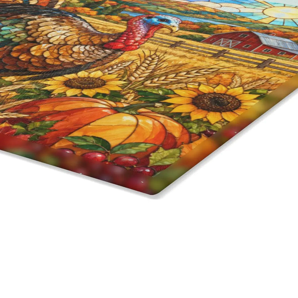 Thanksgiving Turkey Glass Cutting Board, Farmhouse Fall Kitchen Decor, Harvest Turkey Chopping Board, Autumn Hostess Gift
