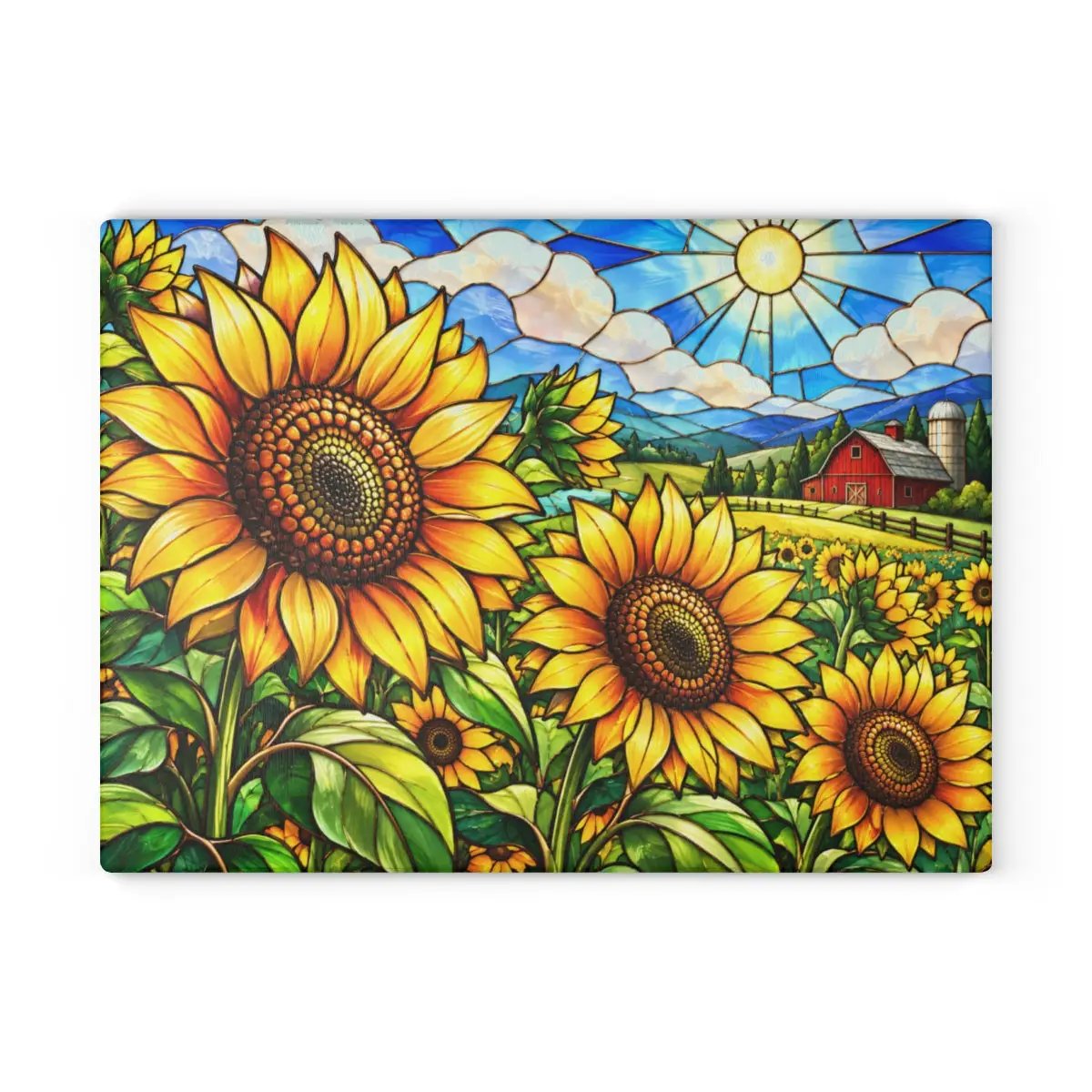 Sunflower Glass Cutting Board, Farmhouse Kitchen Decor, Country Sunflower Chopping Board, Stained Glass Floral Gift, Housewarming Gift