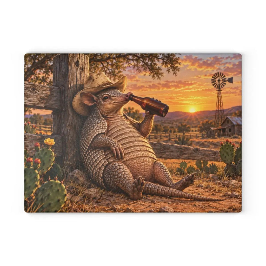 Funny Armadillo Glass Cutting Board, Texas Kitchen Decor, Cowboy Armadillo Gift, Western Kitchen Decor, Funny Texas Housewarming Gift