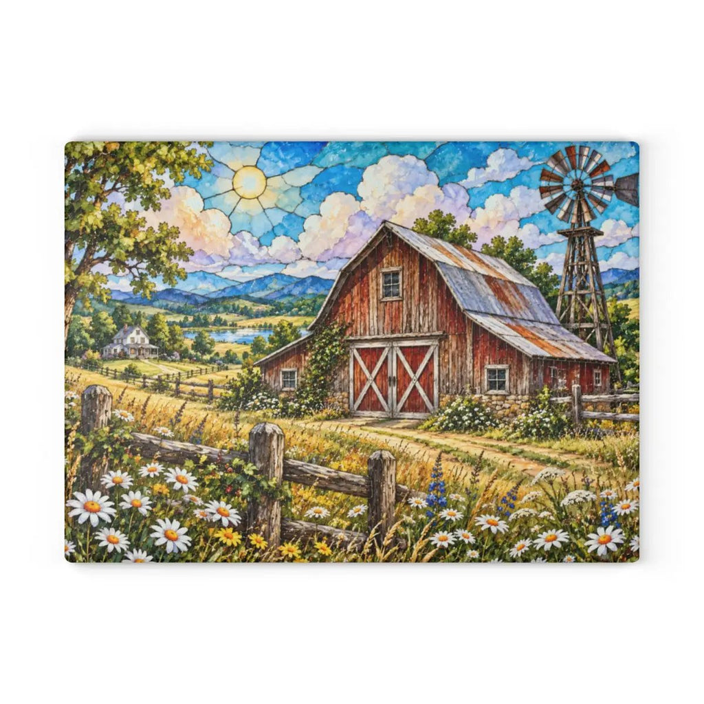 Summer Barn Wall Art, Texas Country Landscape, Rustic Farmhouse Decor, Stained Glass Style Barn Art, Country Summer Wall Decor