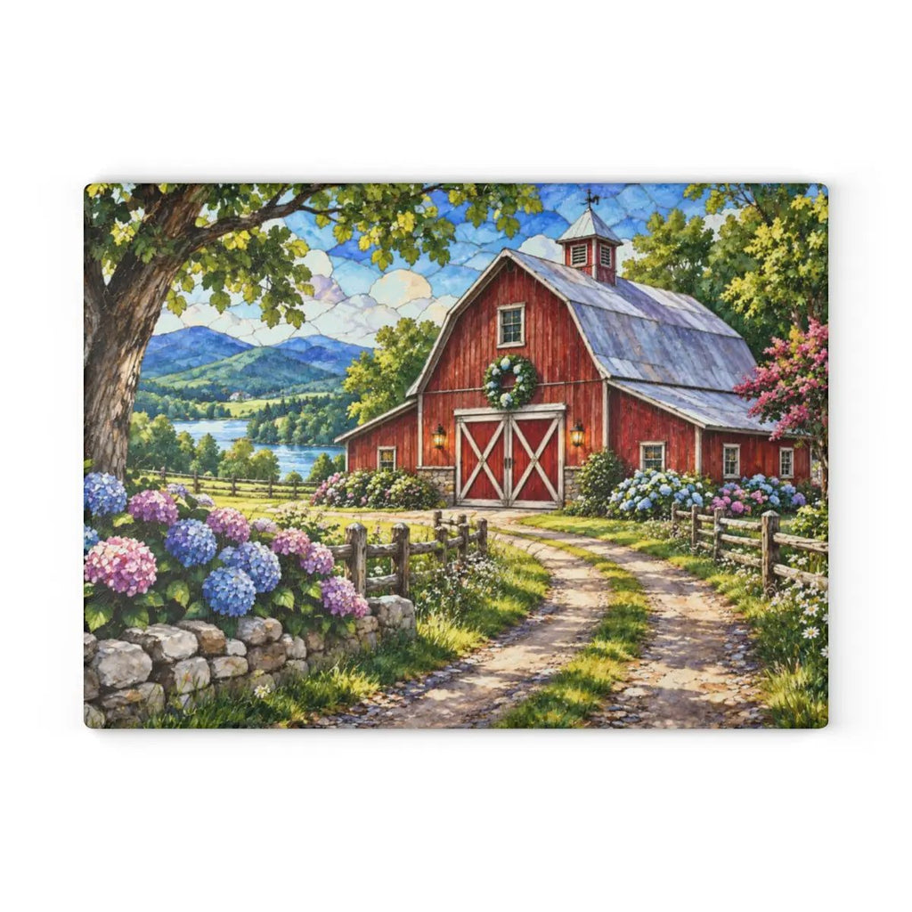 Summer Barn Wall Art, Texas Country Landscape, Rustic Farmhouse Decor, Stained Glass Style Barn Art, Country Summer Wall Decor