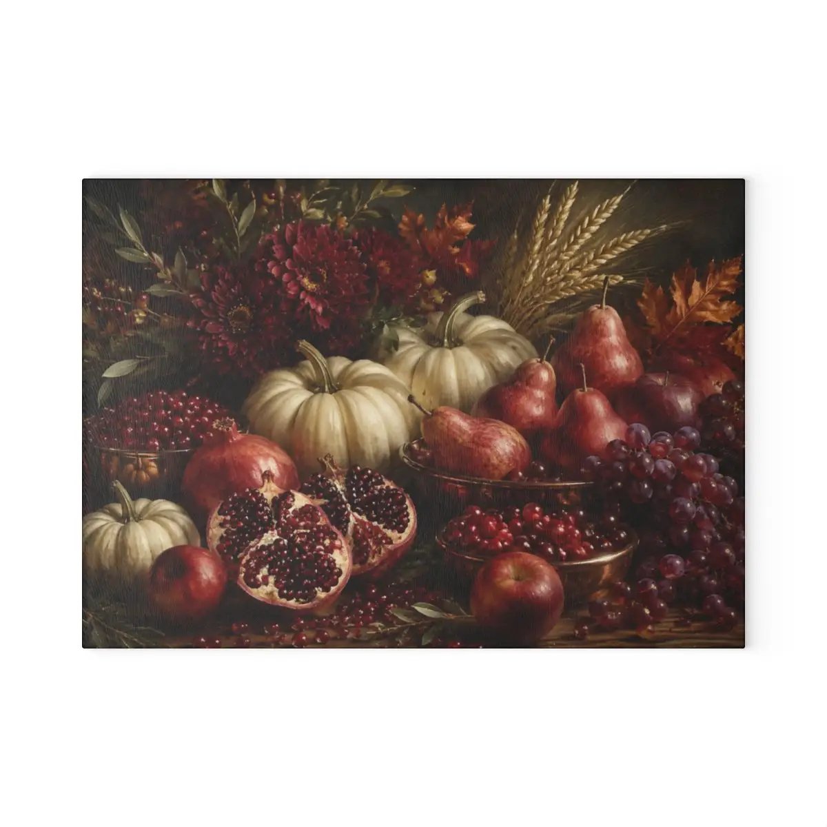 Pomegranate Glass Cutting Board, White Pumpkin Fall Kitchen Decor, Elegant Autumn Cutting Board, Harvest Kitchen Gift